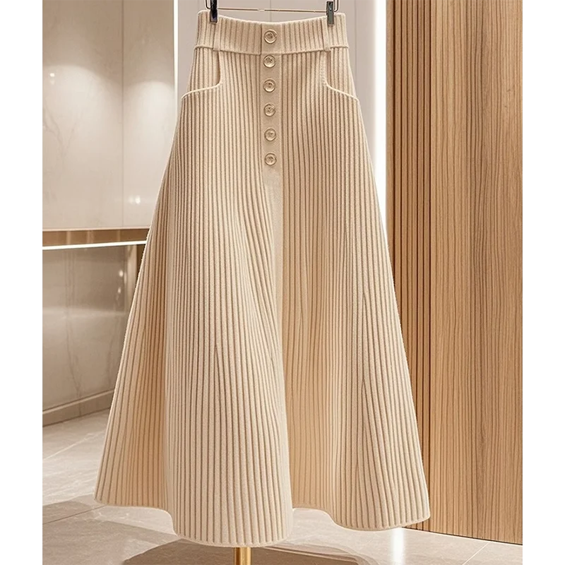 2025 New Winter Skirt Women's Light Luxury All-match Chic Knitted A- Line Skirt This Year's Popular Explosive Elegant Warm Dress