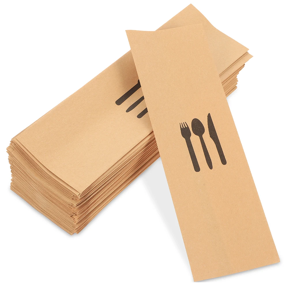 

200pcs Kraft Paper Cutlery Holder Disposable Silverware Bags for Wedding Party Banquet Hotel Dining Table 6.5x18cm Festival