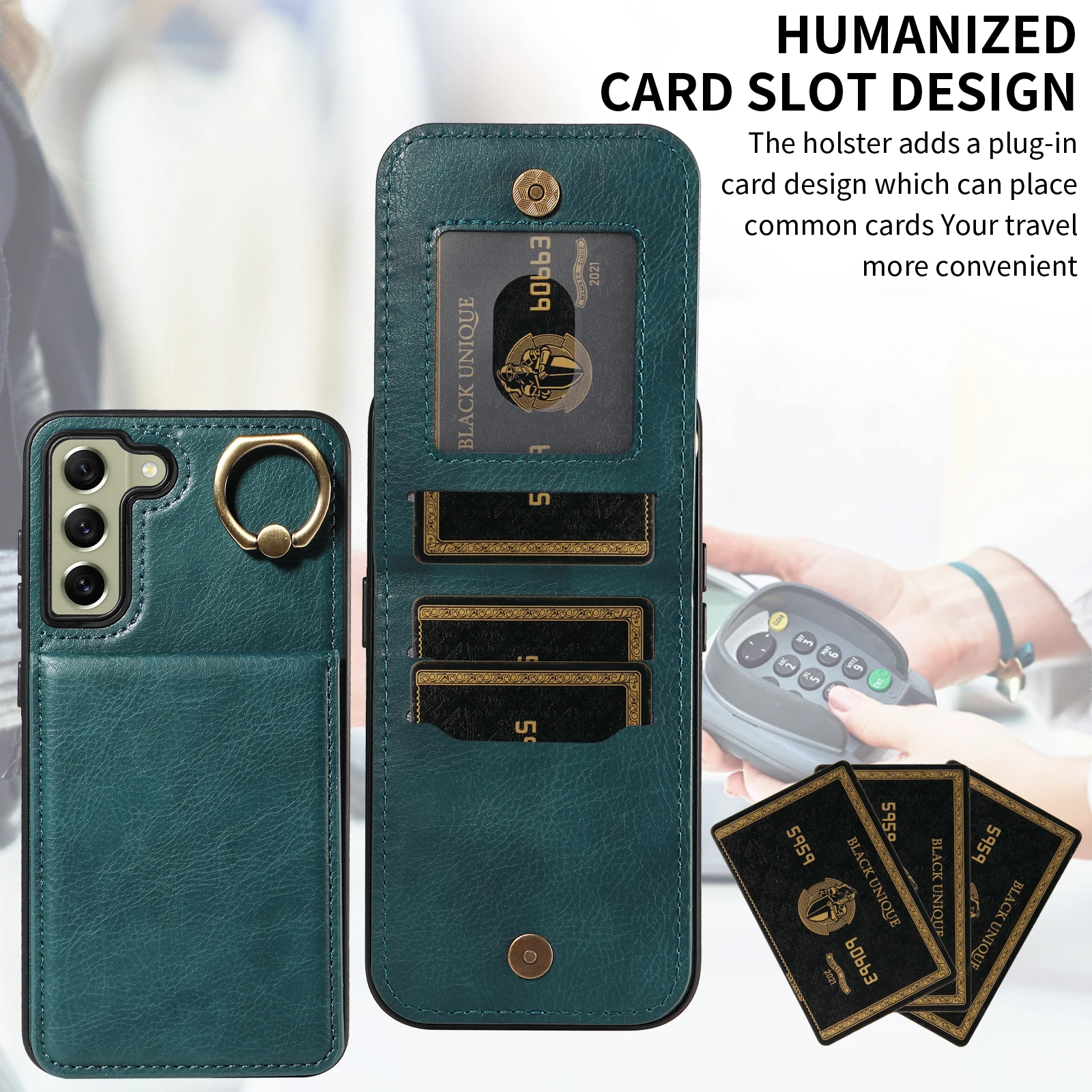 

Samsung S21 FE Phone Case Made Of High-quality Leather With Built-in Card Slot Finger Buckle Bracket Providing Premium Skin Feel