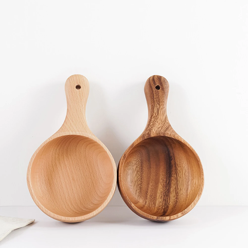 Wooden Serving Bowl 29x18x5cm Handmade Salad Fruit Soup Dish With Handle Brown Natural Material For Picnic Family Dinner Party