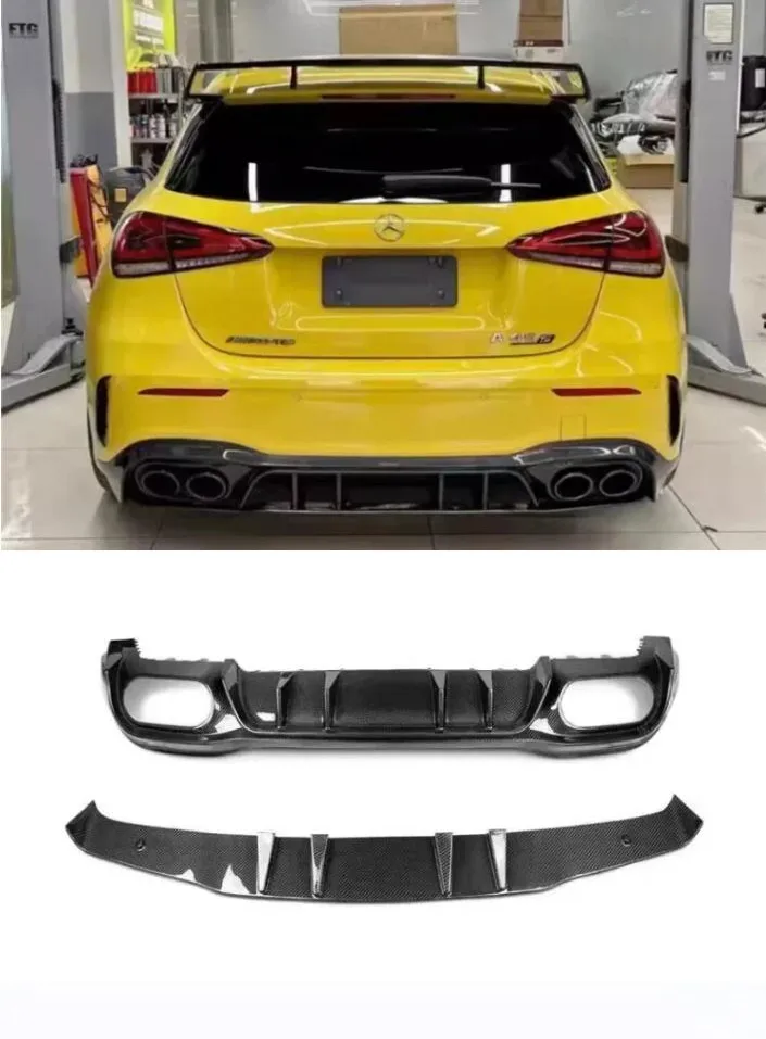 

Для Benz W177 A Class A35 A45 A45S A220 2019-2022 Бампер из настоящего углеродного волокна Задний диффузор Спойлер Выхлопная крышка Комплект кузова