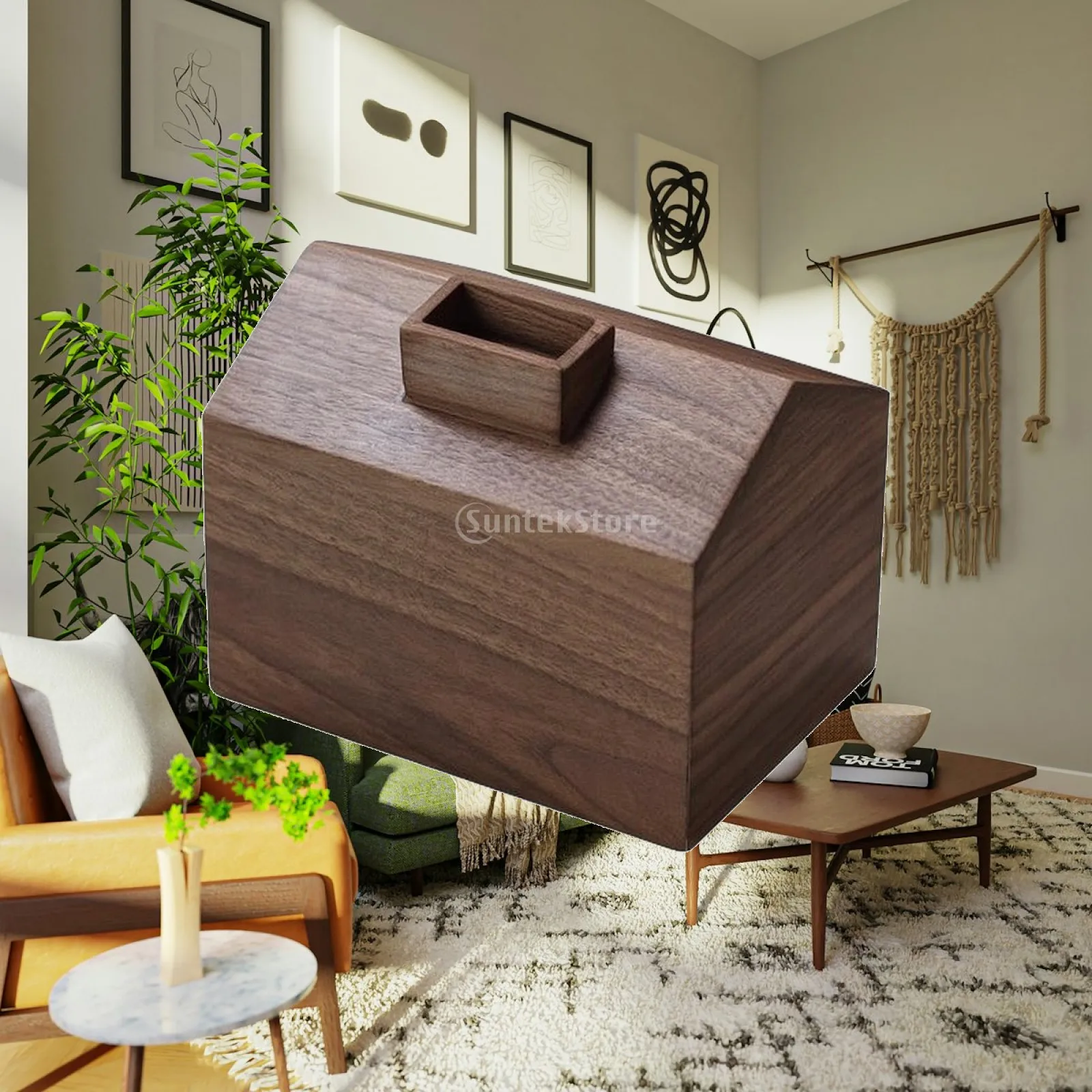 Wooden Tissue Box Holder with Sloped Roof Design for Coffee Table Dining Table Bedside Desk