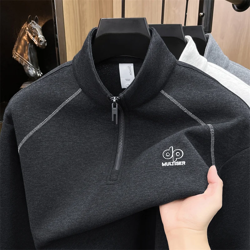 New Men's Hoodie Popular This Year, Popular Autumn, High-end Brand, Middle-aged Loose Casual Zipper Stand Up Collar