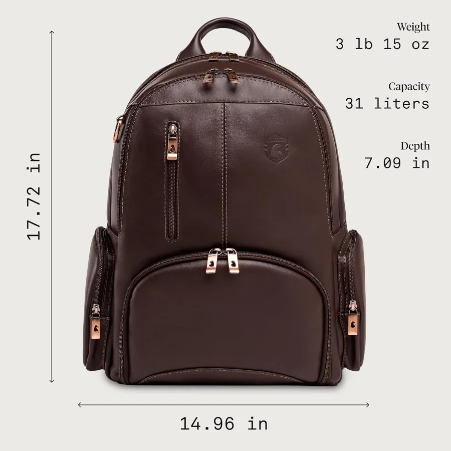 노르드웨그 가죽 노트북 백팩 NW072B 경량 데이팩 업무 여행 및 대학용 최대 15.6인치 노트북 수납 가능 브라운