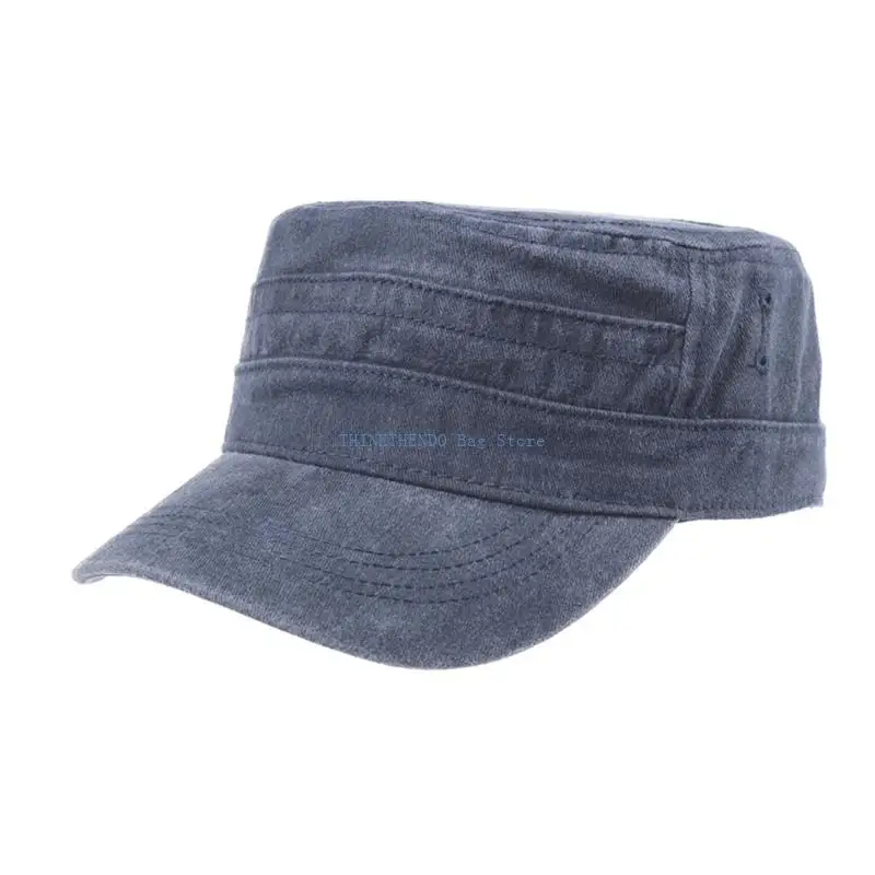 340D Adjustable Baseball Cap Distressed Color Wash Cotton Fabric Flat Truckers Hat