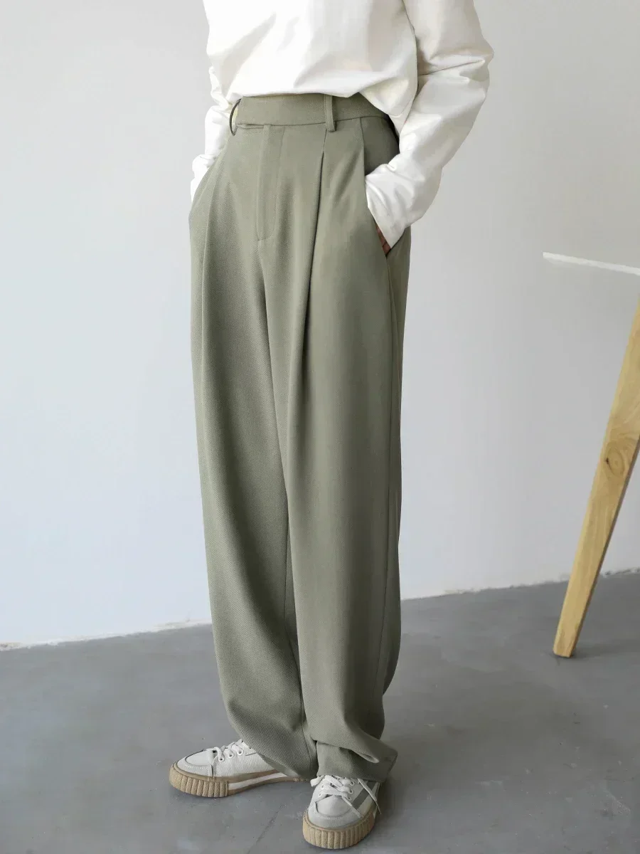 CHIC VEN Simple Casual Women Twill Suit Pants Wide Leg Pants Straight Floor Pants Office Ladies Female Trousers