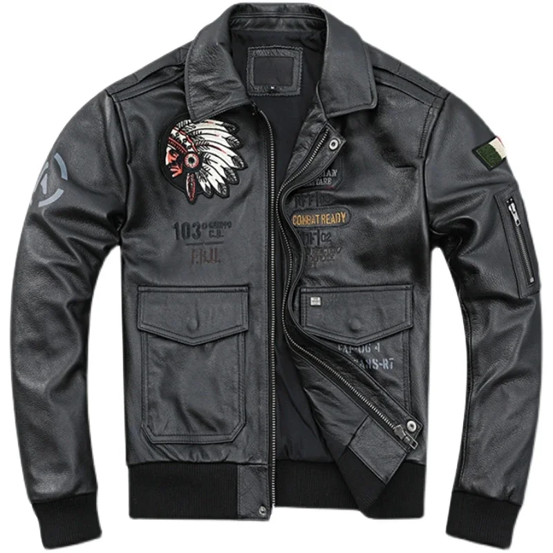 

Flight A2 Jacket Oil Waxed Cowhide Genuine Leather Jackets Men Aviator Clothing Coat Motorcyle Biker Colthes Autumn Asian Size