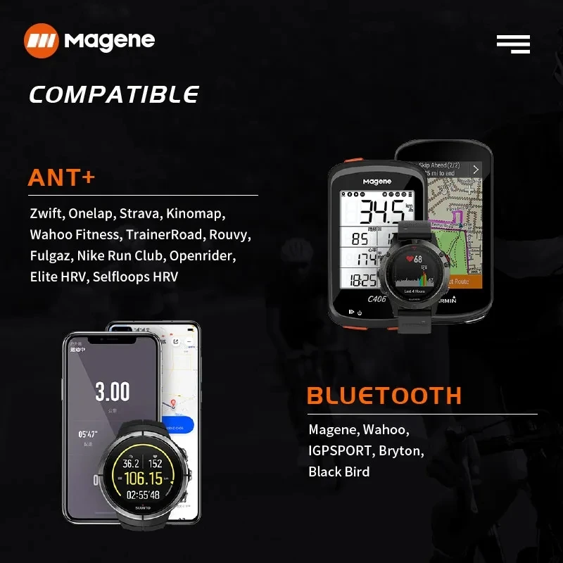 Magene S3+ Bicycle Speed/Cadence Sensor and H64 Heart Rate Monitor ANT+Bluetooth Wireless Speedometer Bike Sensor