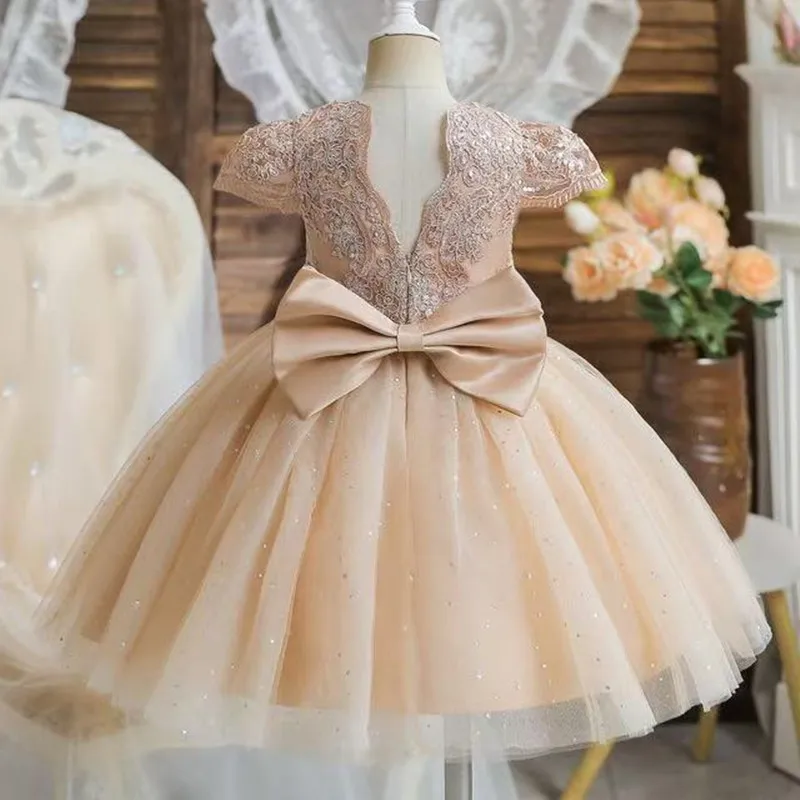 

Baby Girls Birthday Party Dresses Cute Bow Kids Princess Lace Tulle Short Dress Flower Girls Dresses for Wedding 1-12 Years