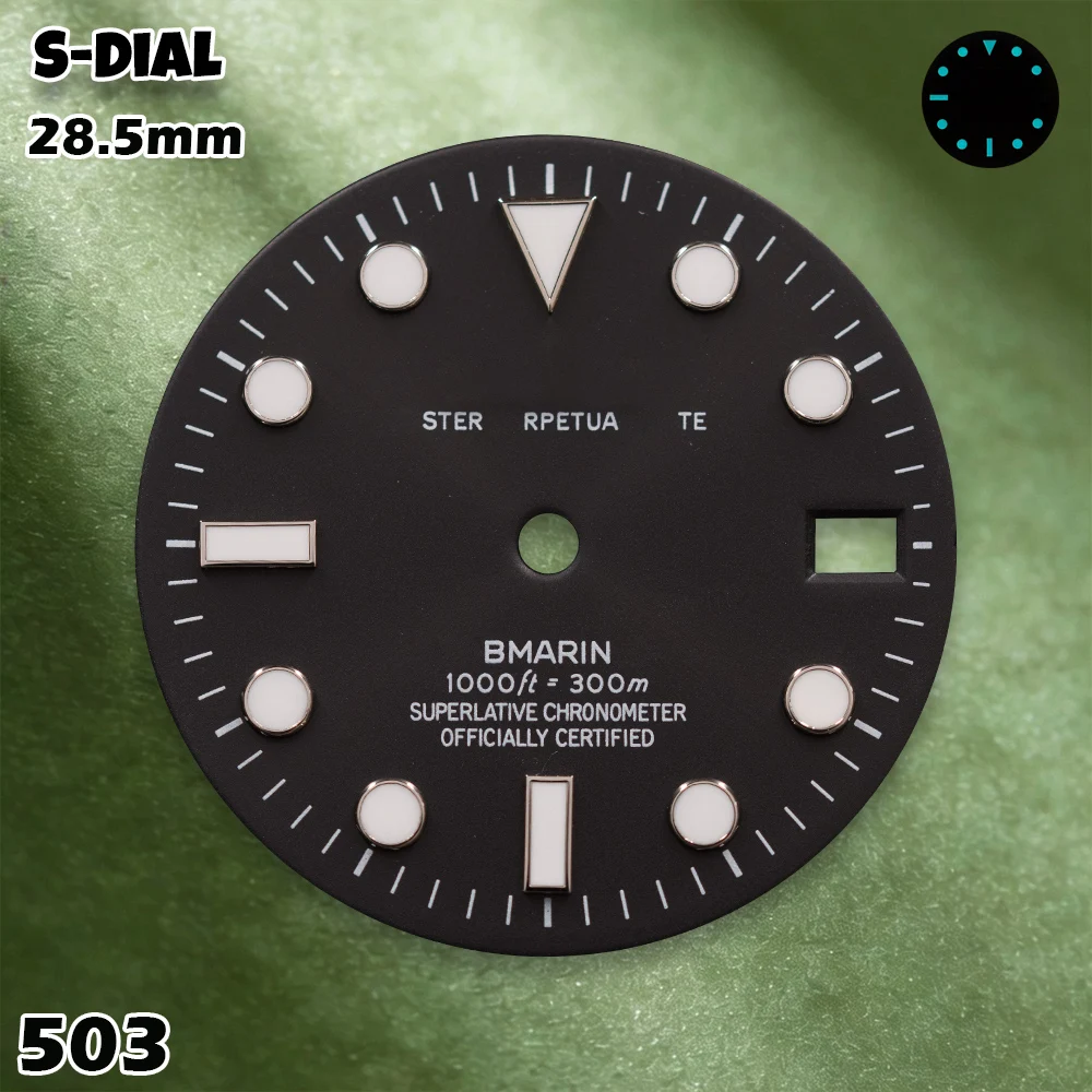 NH 28.5mm S Logo SUB Green Dial Fit NH35/NH36 Japan Movement Ice Blue Luminous High-Quality Watch Modification Accessories