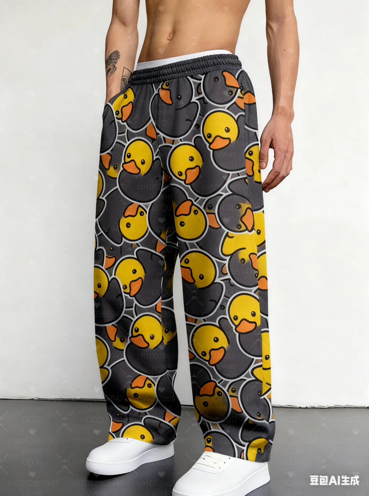 

men New Cartoon Yellow Duck Printed Couples Trousers For Men Women Autumn Winter Daily Casual Fashion Vacation Long Pants