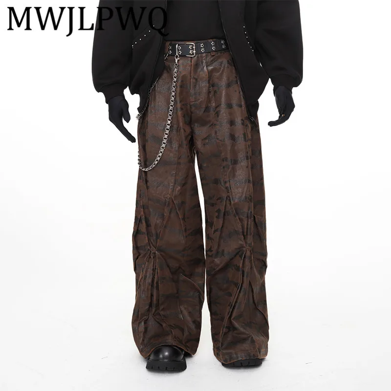 MWJLPWQ Autunno Decostruito Pieghettato Camouflage Cargo Jeans da Uomo High Street Niched Design Autunno Trendy Pantaloni a Gamba Larga 11810