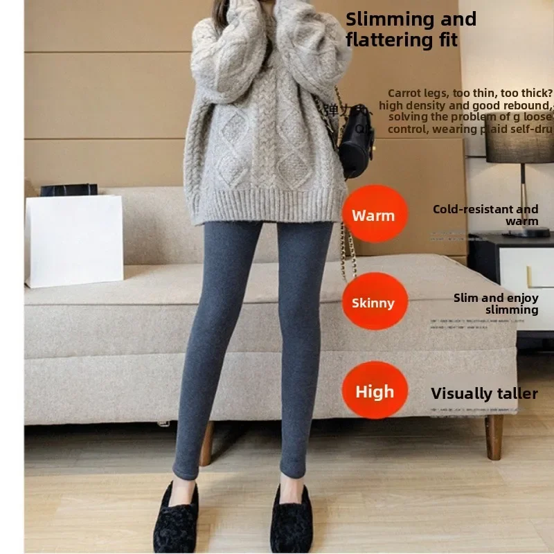 سراويل قطنية من جلد الخراف الأسود للنساء في الشتاء، سراويل سميكة من القطن الخالص، ملابس خارجية عالية الخصر