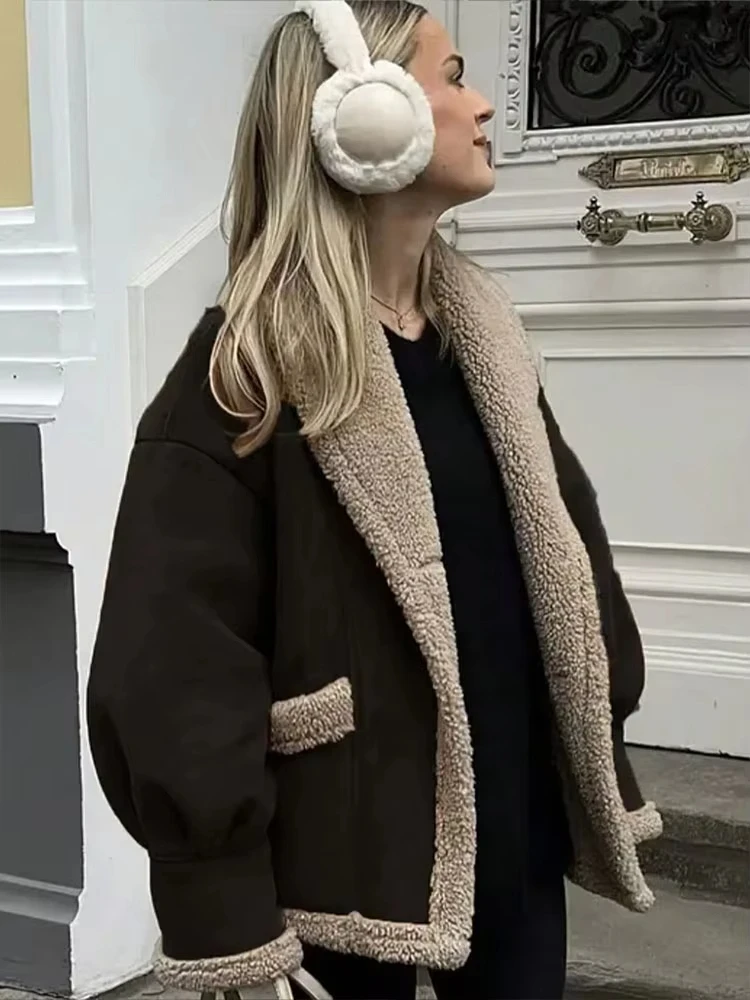 HH Podzimní dámský vintage kabát s odhaleným límcem, jednořadý dlouhý rukáv, bunda s kapsami, módní high street outfit - náhled 2