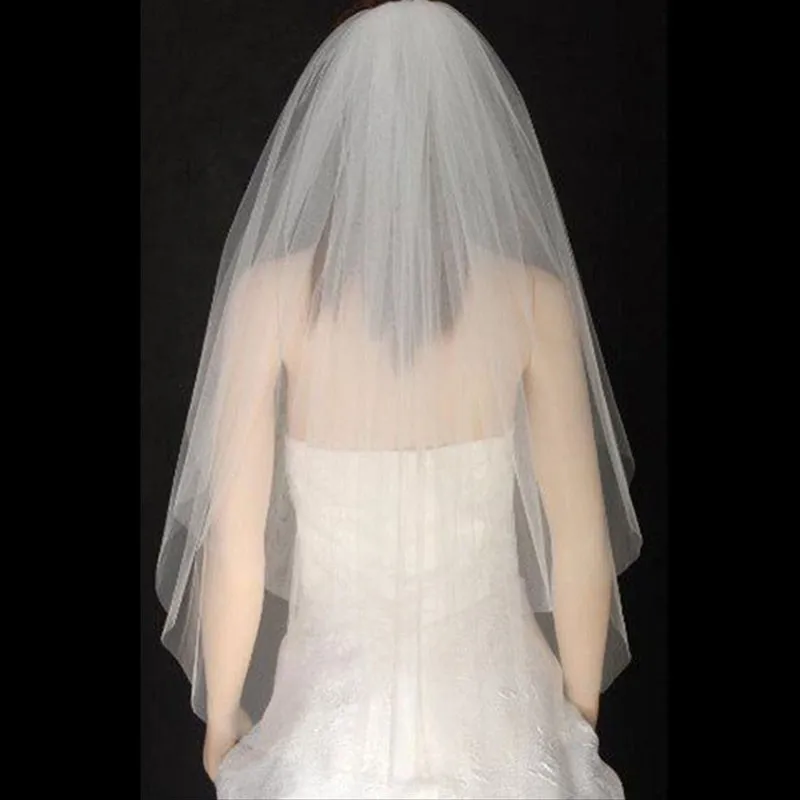 Short Soft Tulle Wedding Veils Two Layers Cut Edge Wedding Veil Comb