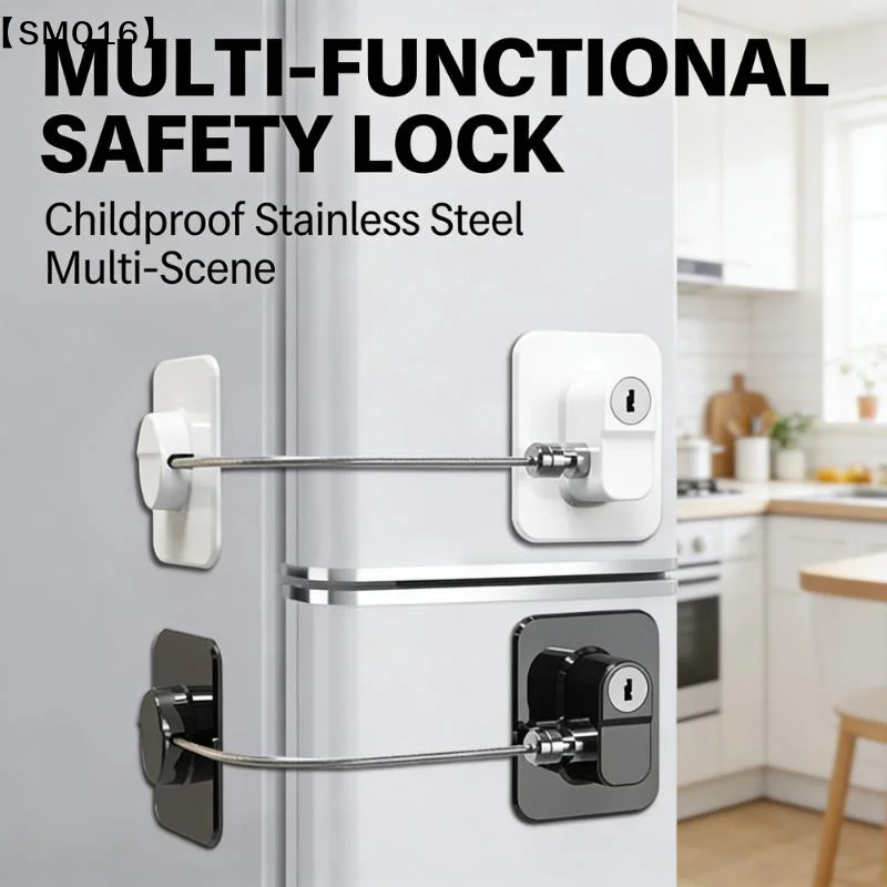 Combination Refrigerator Lock No Drill Adhesive Mount Heavy Duty Steel Cable For Childproofing Securing Cabinets Closets【SMQ】