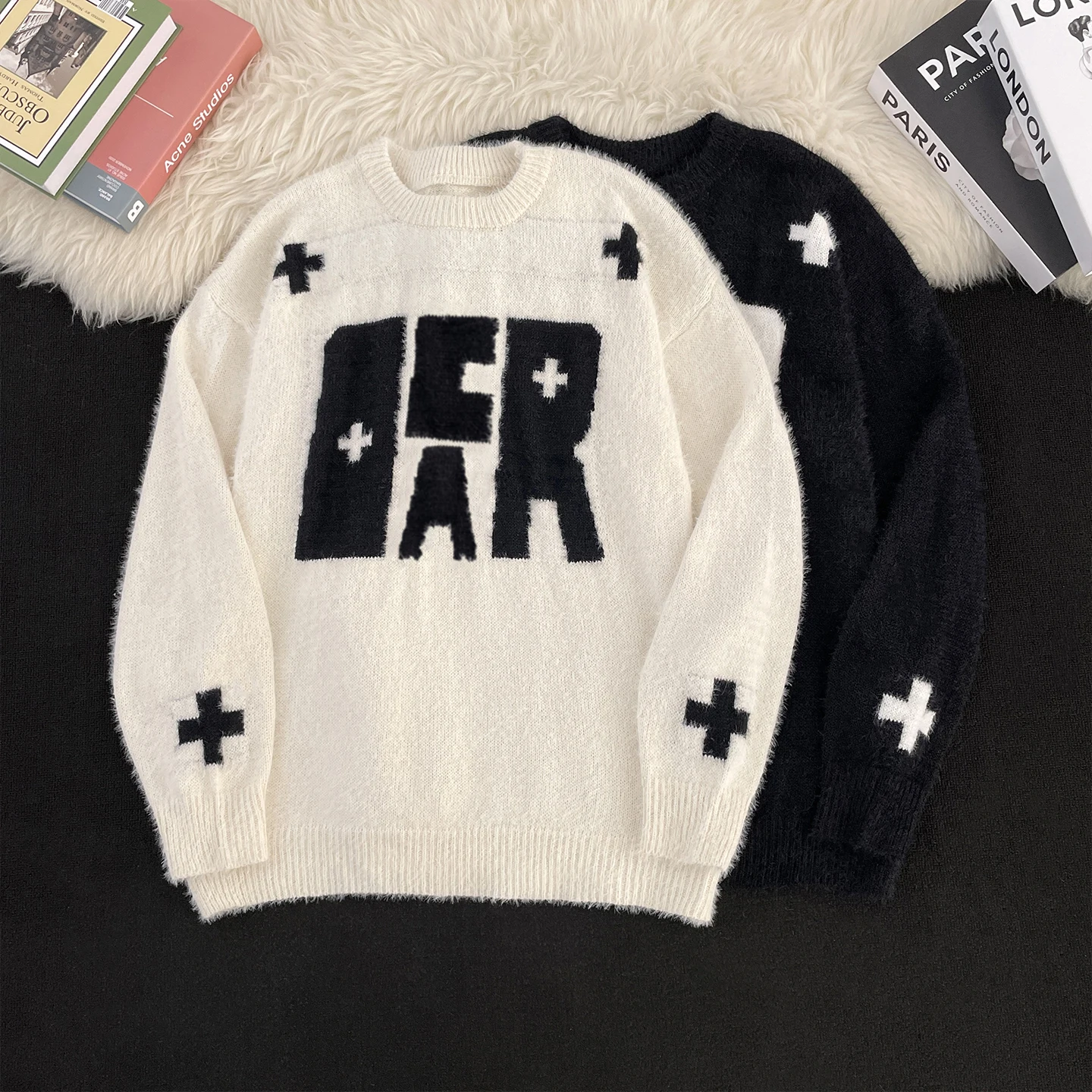 

Ретро-свитер в американском стиле с вышивкой букв, свободный крой, можно носить как нижний слой, уличный стиль, топ для пар, весна-осень