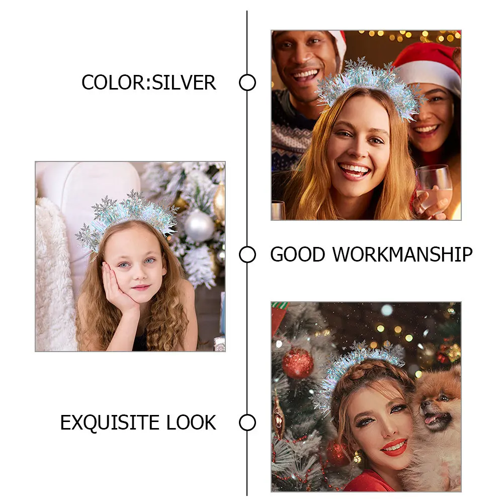 3Pcs Snowflake Headband Christmas Glitter Headband Decorative Hairband for Women Party Xmas Hair Accessories