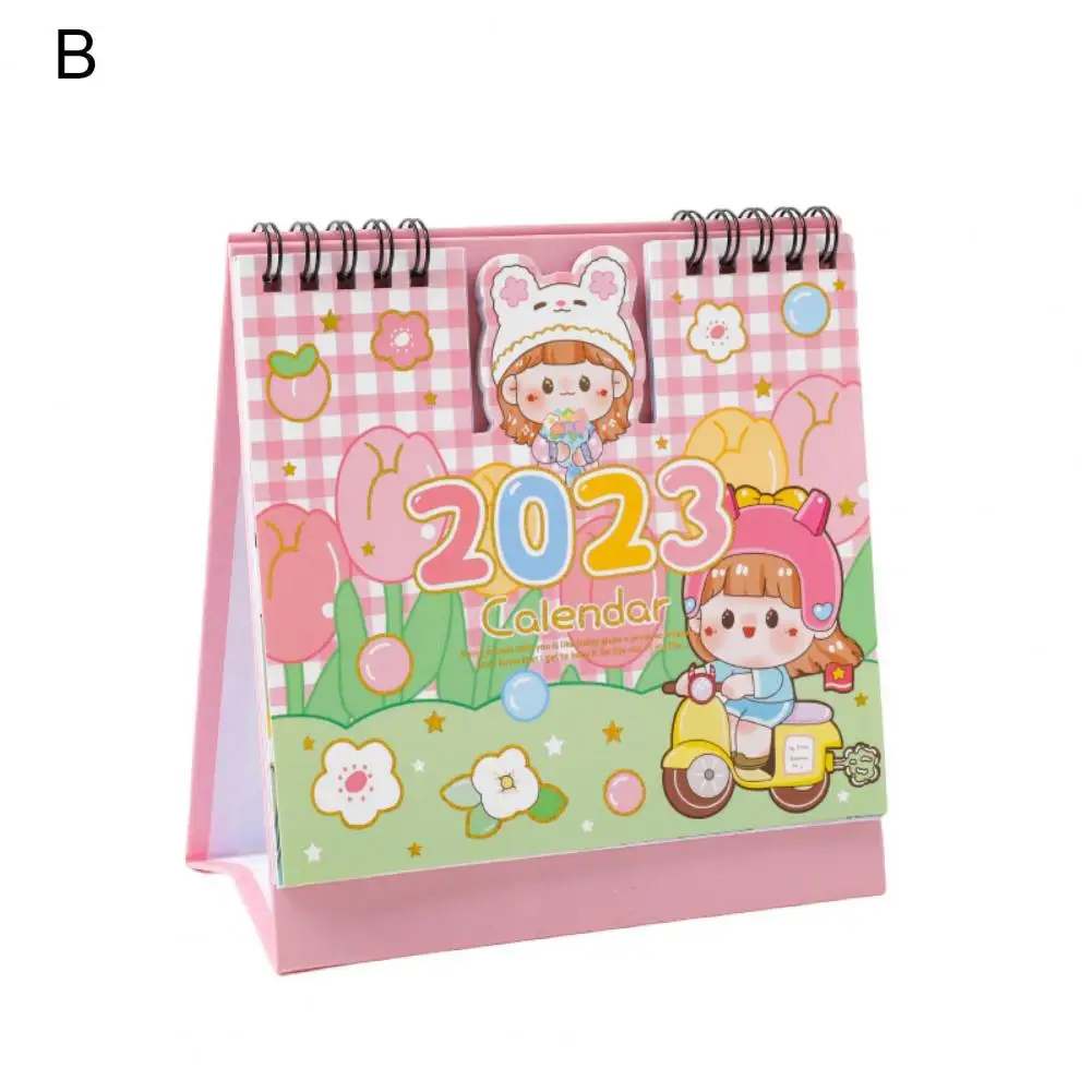 Berguna Desktop Stationery Pink Series Berdiri Flip 2023 Kalender Ringan Kalender Meja Dual Coil Perlengkapan Sekolah