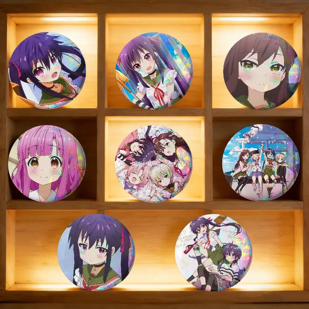 School Live Gakkou Gurashi For Badge Laser Holographic Custom Image Metal Lapel Pin Brooch For Clothing Backpack Decorative