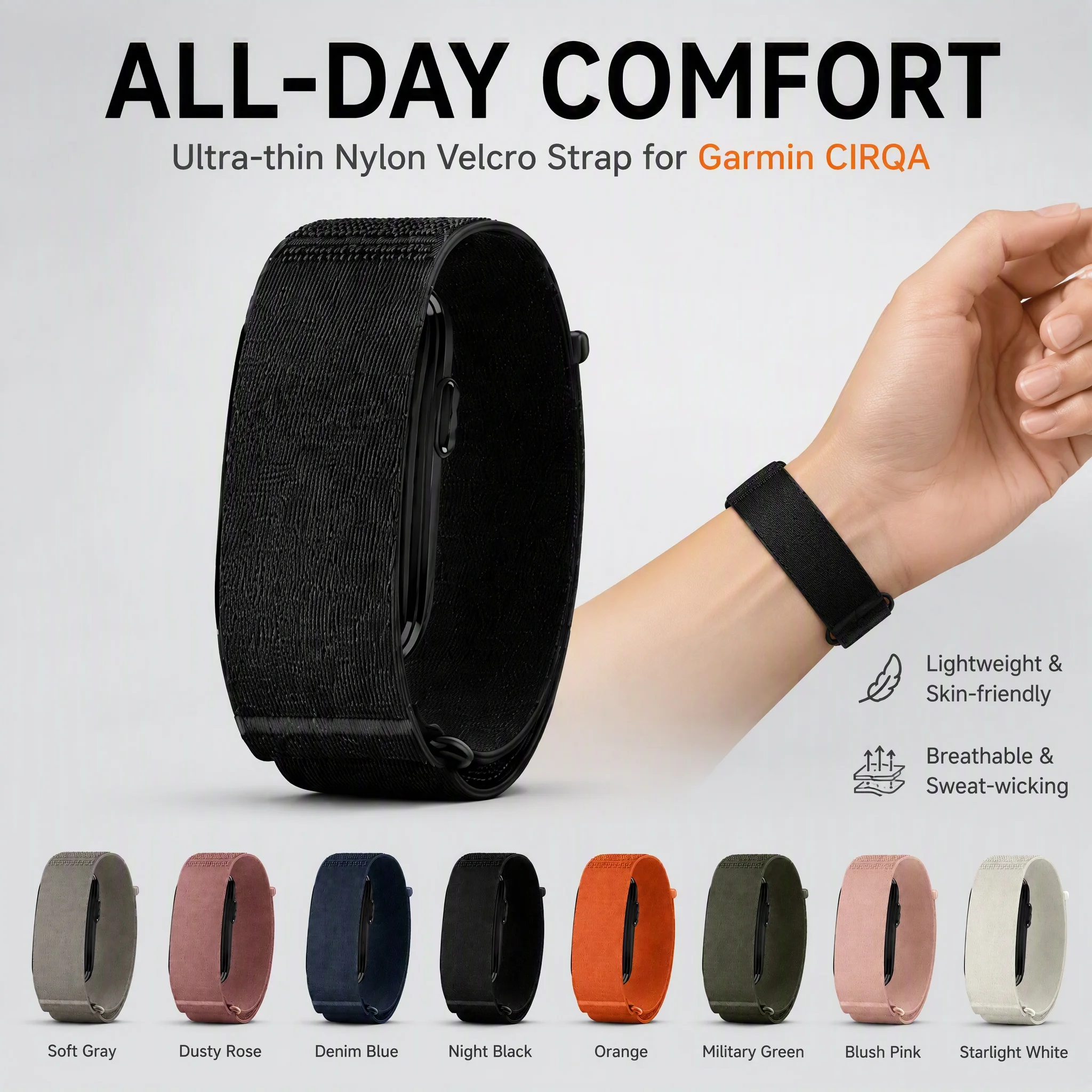 Uhrenarmband für Garmin CIRQA, kompatibles, modisches Nylon-Armband mit Magic Tape Crossweave-Design