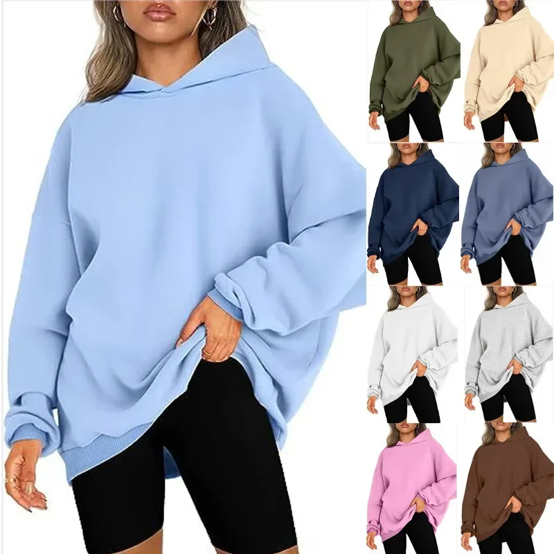 

Pop Women's 2025 Autumn Winter Thick Sweatshirt Female Oversize Casual Hooded Pullovers Women's Tops Lady's Solid Color Sport Sh