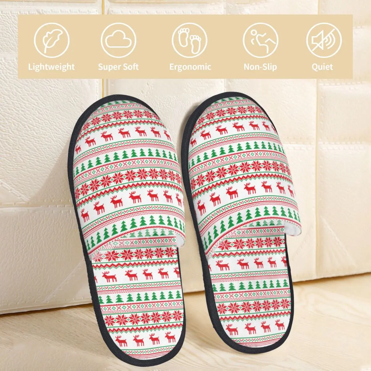 Ugly Christmas Sweaters Print Home Cotton Shoes Slippers Non-skid New Year Xmas Deer Cozy Memory Foam Cotton Slippers Bedroom