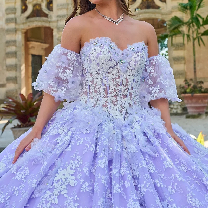 Lilac Quinceanera Dresses Lace Applique Tull Sweet 16 Years Birthday Dress Mexican Prom Gown 2024 Vestidos 15 De XV Años