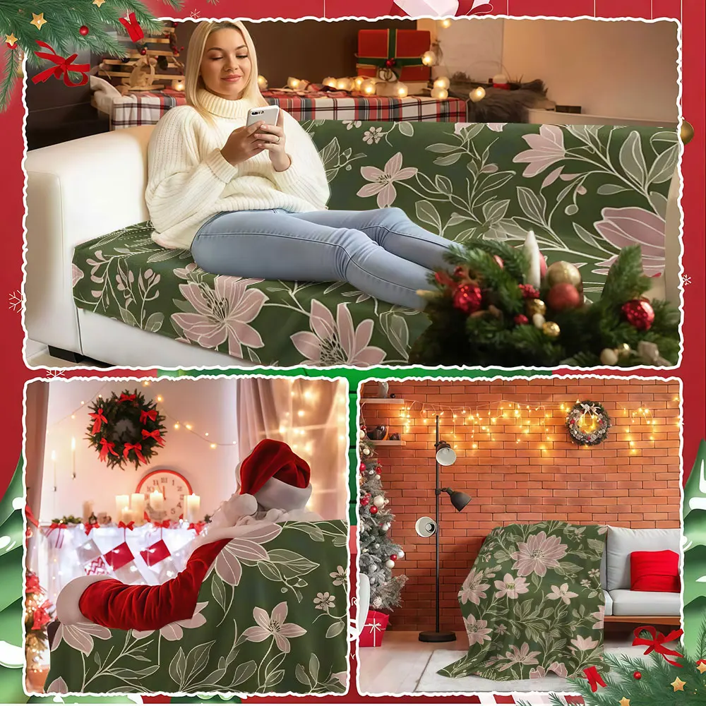 Green Floral Winter Summer Flannel Blanket Throw Fleece Soft Fuzzy Plush Cozy Fleece Blankets for Sofa Ideal Gifts