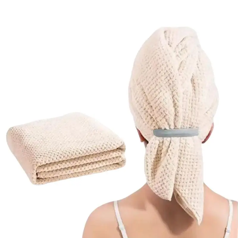 Large Solid Color Water Absorbent Hair Drying Towel Microfiber Hair Towel Wrap With Elastic Strap Soft Quick Drying Towel