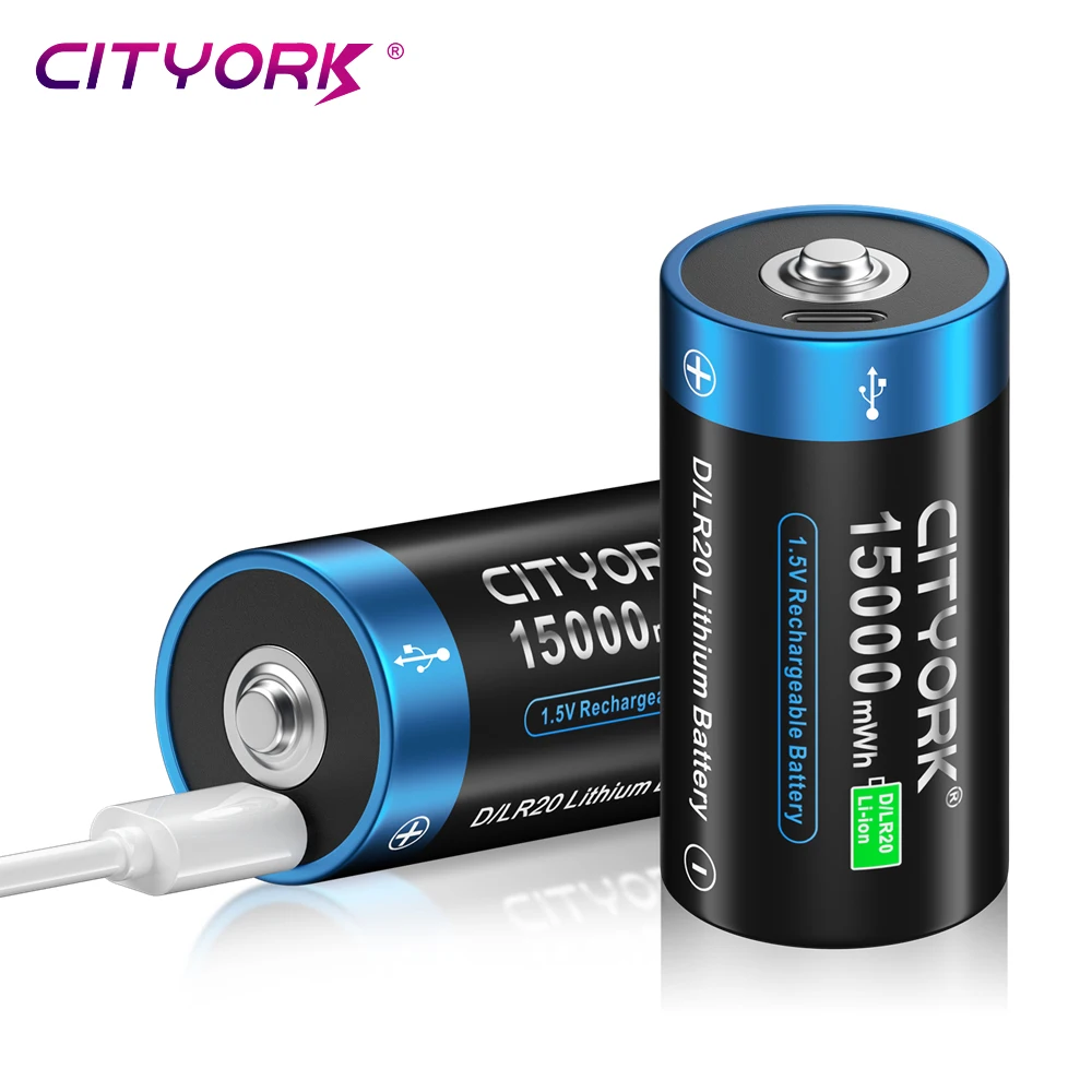 CITYORK D Size LR20 Rechargeable Battery 1.5V USB Charging Lithium Ion Batteries D Cell For Gas stove flashlight Water Heater