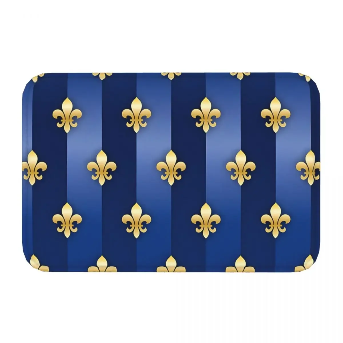 Fleur De Lys Bedroom Mat Gold And Blue Metallic Effect Rug Home Doormat Kitchen Carpet Balcony