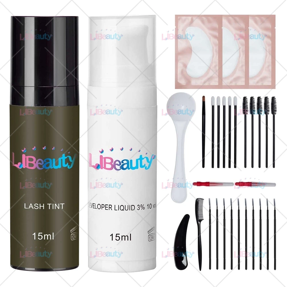 Libeauty 15ml Eyelash and Eyebrow Color Kit 2 in 1 Instant Hair Color For Lash and Brow Eyebrow Lamination Tint Kit Makeup Tool