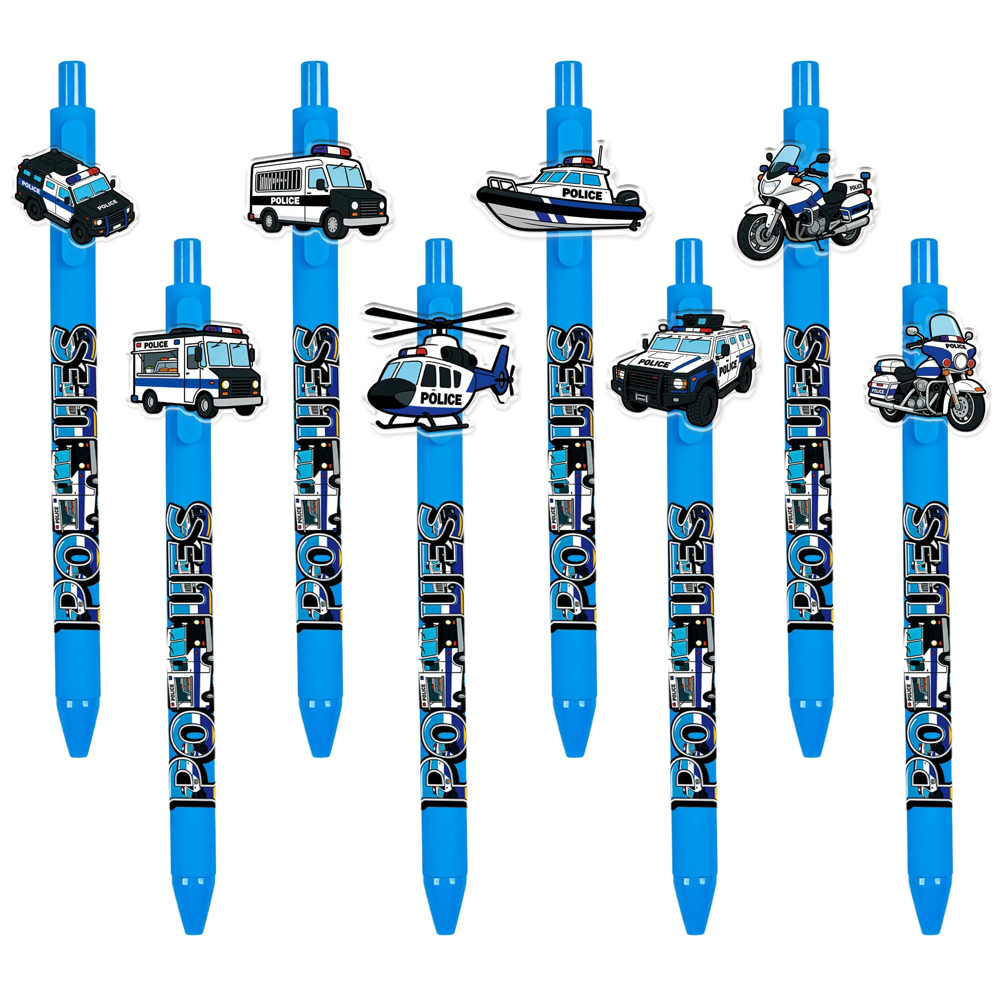 

8 PCS / 16 PCS Cool Police Vehicle Pattern Ballpoint Pens - Police Theme Office Writing Signature Pens