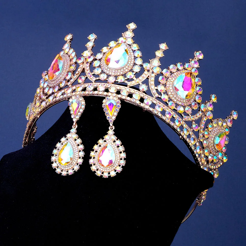 

1 set Women Crown Drop Earrings Bride Rhinestone Tiara Wedding Jewelry Gift Set Durable Bridal Accessories For Party Prom Photo