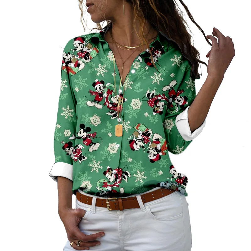 Camiseta de dibujos animados de Disney y Mickey y Minnie para otoño, Top informal con estampado 3D, estilo Harajuku, Carnaval, Navidad, 2022