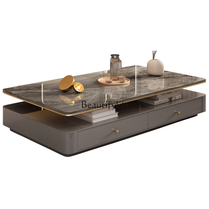 

Coffee table light luxury household large apartment, modern simple atmospheric rock slab coffee table