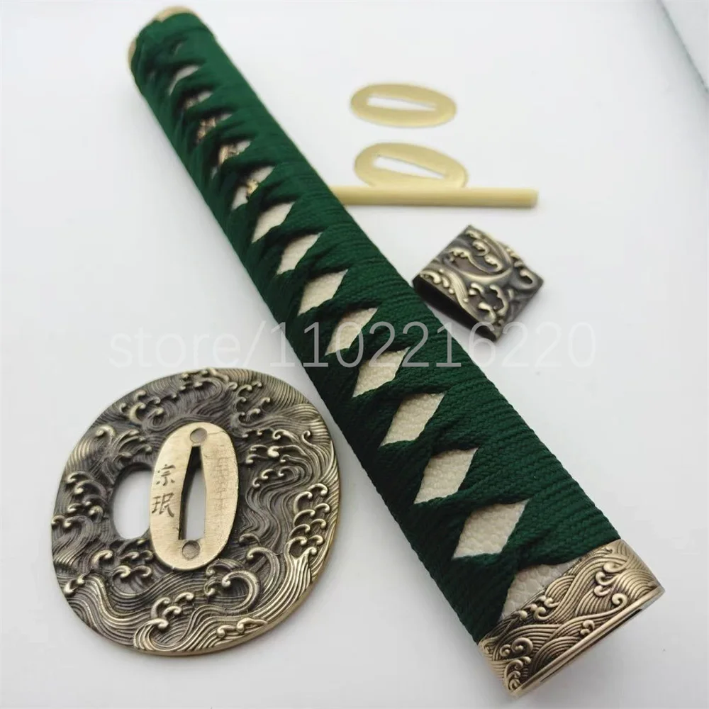 A Set Nice Wave Handle Real Rayskin Tsuka Brass Handguard Tsuba Habaki Seppa For Japanese Samurai Katana Tachi Sword Fittings