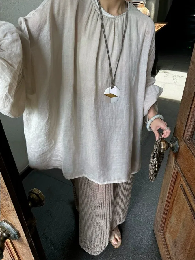 Lanterne rétro Sve irt pour femmes, été, mince, ample, paresseux, amincissant, décontracté, rond, Ne Sunade, couverture supérieure en Fiber de Polyester