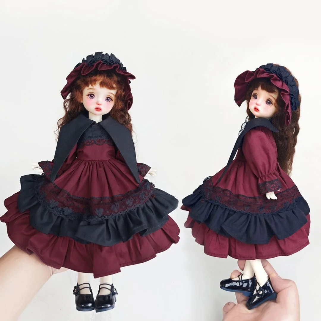 

BJD doll clothes suitable for 1/6 size Cute black red dress clothes set doll accessories (3 points)