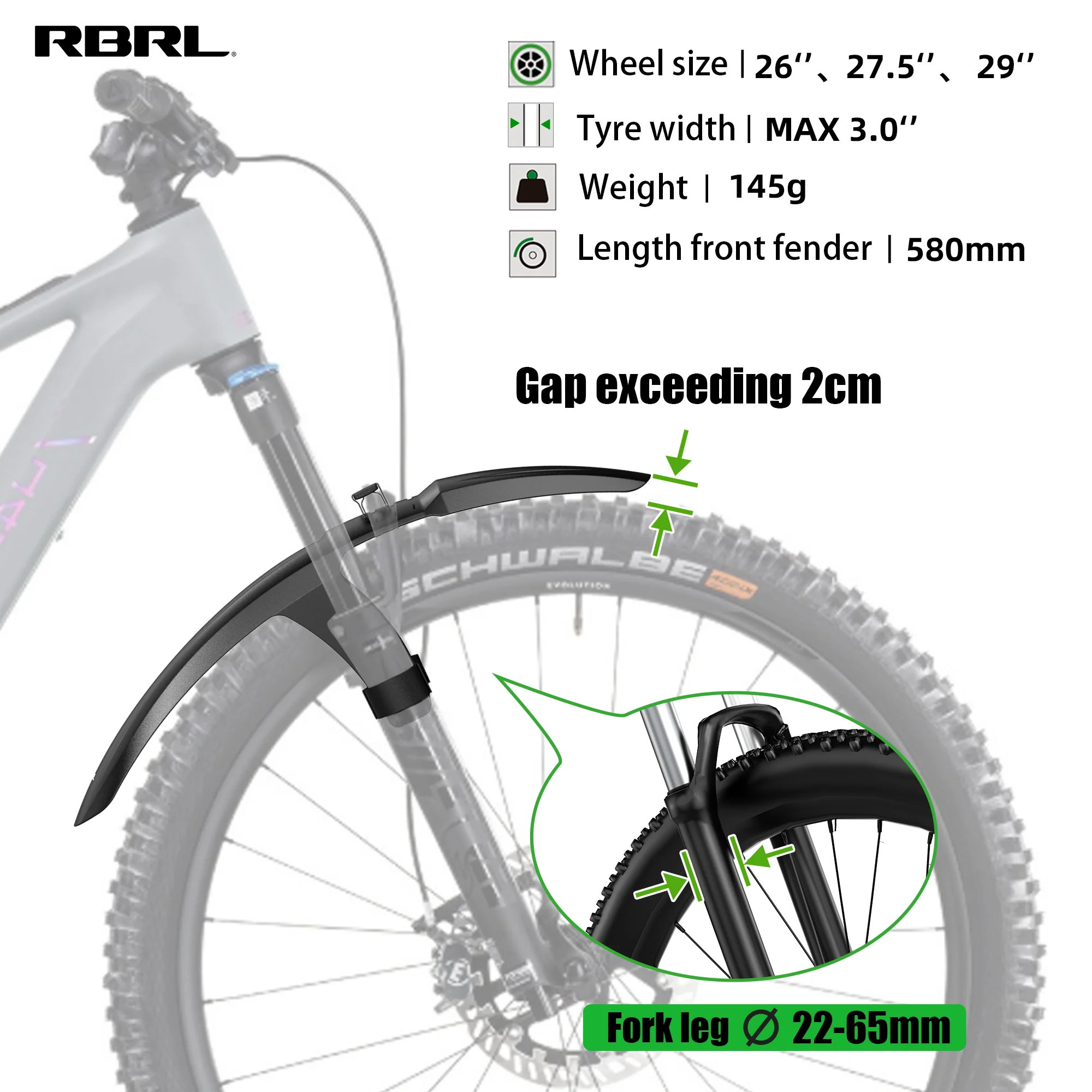 RBRL Front Bike Fender Quick Release MTB Mudguard Anti-slip High Quality PP Anti-deformWiden Bicycle Fender for 26-29