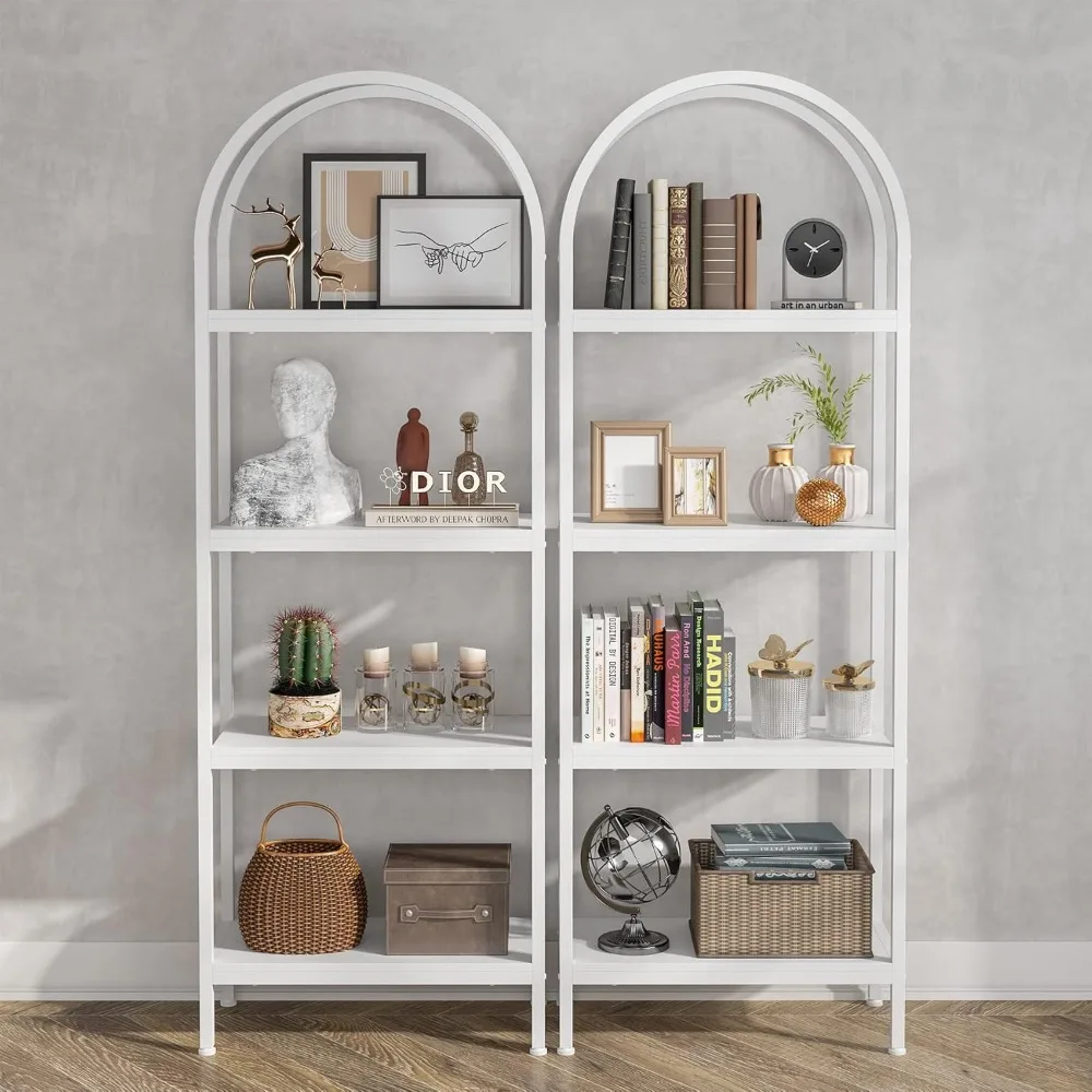 4-storey open bookshelf with metal frame, independent display rack elevated, suitable for offices, bedrooms, living rooms