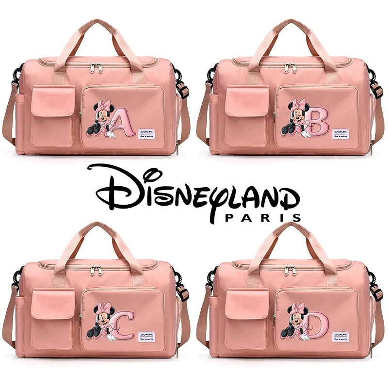

Mickey Minnie Mouse Ladies Luggage Bag Fashion Letter A-Z Print Large Capacity Foldable Crossbody Bags Cute Cartoon Handbag Gift