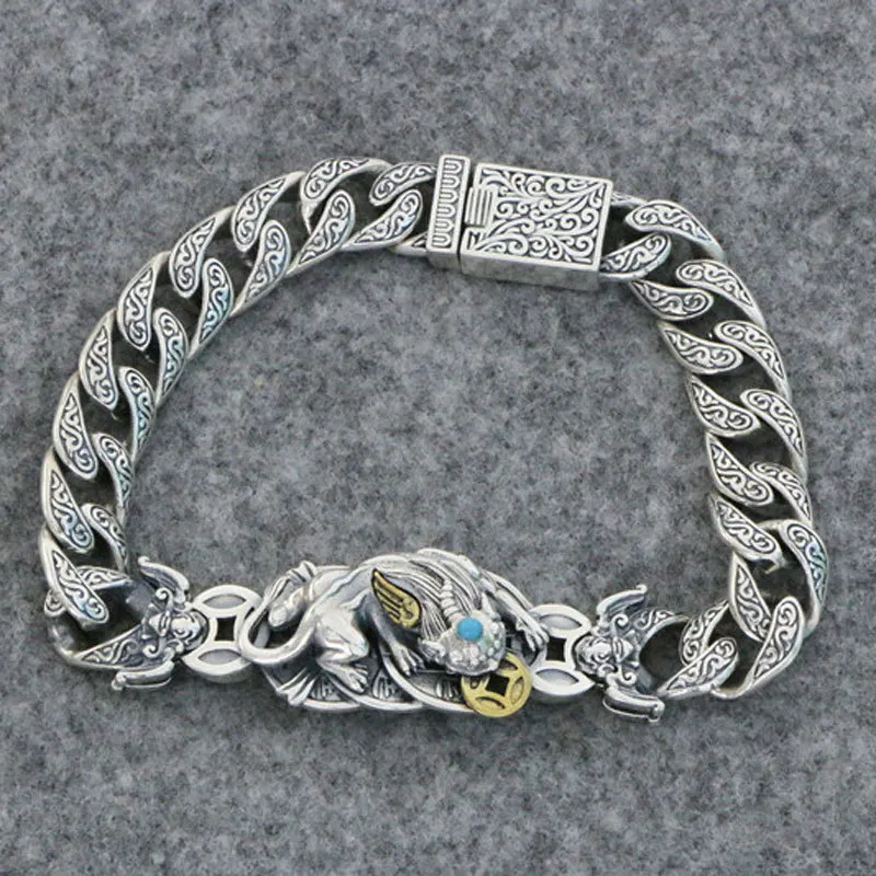 

China-Chic senior sense domineering mythical wild animal bracelet sterling silver men's street hip-hop retro Thai silver handsom