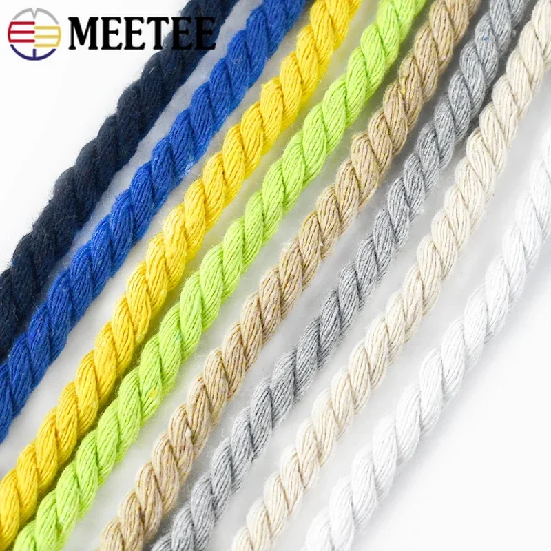 Meetee 10/20/30/50M 5mm Cotton Cords Three Shares Weave Rope for Shoelace Decoration Macrame Cord Twist Ropes Sewing Accessories