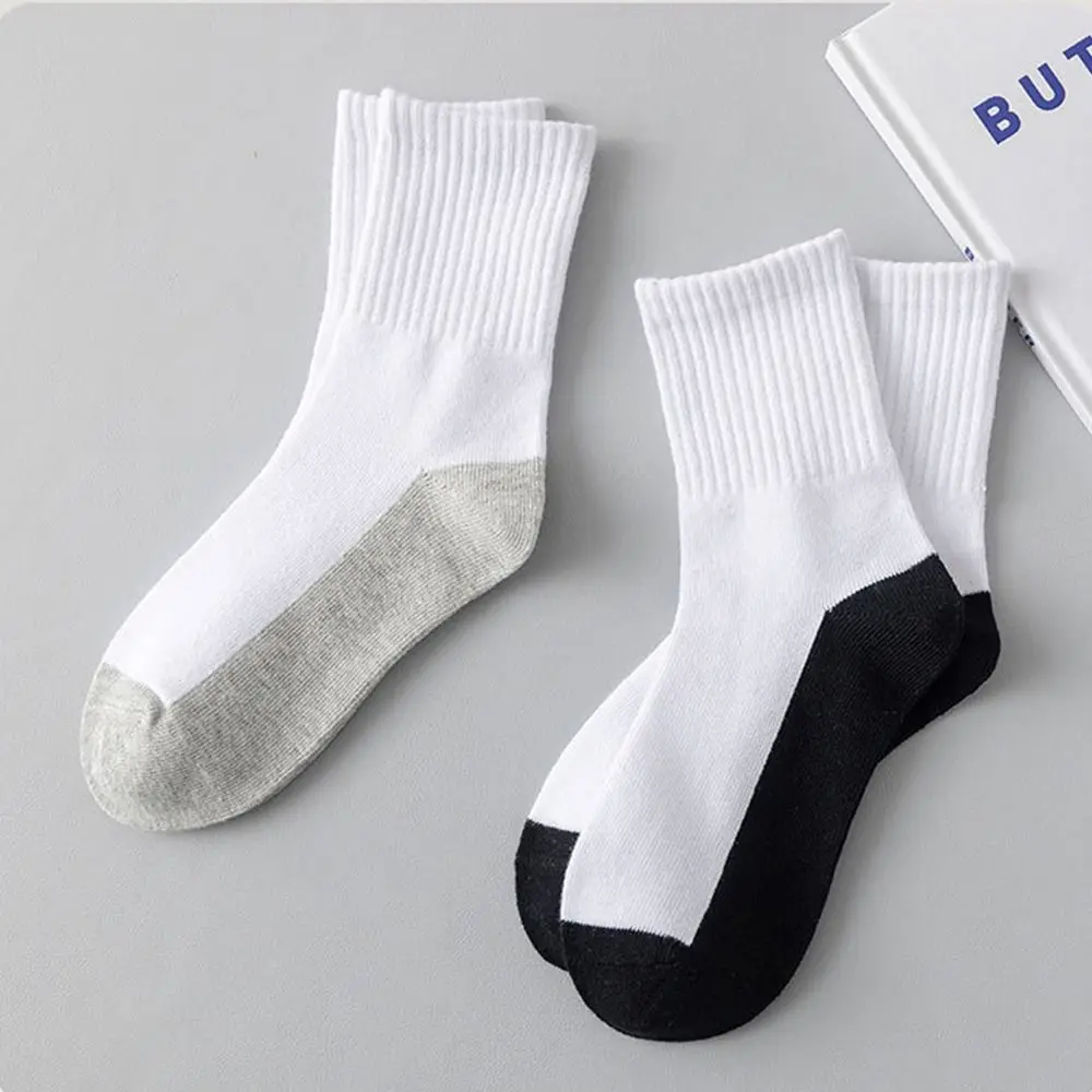 Chaussettes de sport absorbant la transpiration pour enfants, chaussettes à semelle grise et noire, chaussettes blanches solides, accessoires de gril, bonneterie de printemps pour bébé, 1 paire