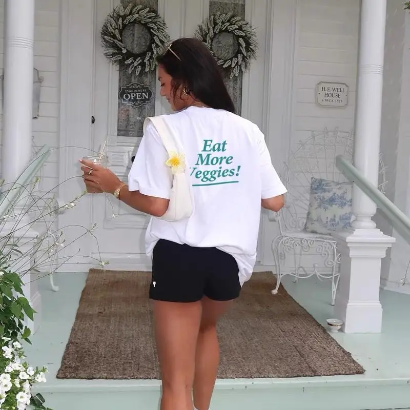 

Été Européen Et Américain Polyvalent Impression De Lettres Pur Coton Lâche Américain À Manches Courtes Nouveau Décontracté