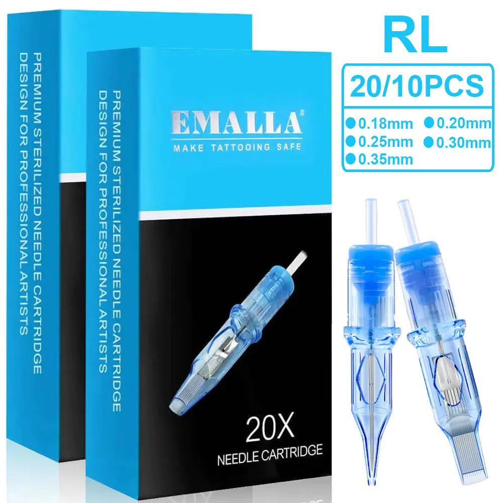 

20/10PCS EMALLA ELIOT Tattoo Cartridge Needles RL Disposable Sterilized Tattoo Cartridges for Rotary Tattoo Machine Pen Supply
