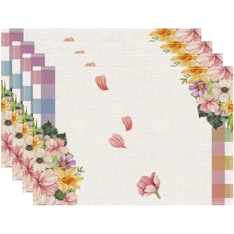 Grey Buffalo Check Sunflower Placemats Watercolor Sunflower Jug Rectangular Table Mats Farmhouse Rustic Decor Placemat