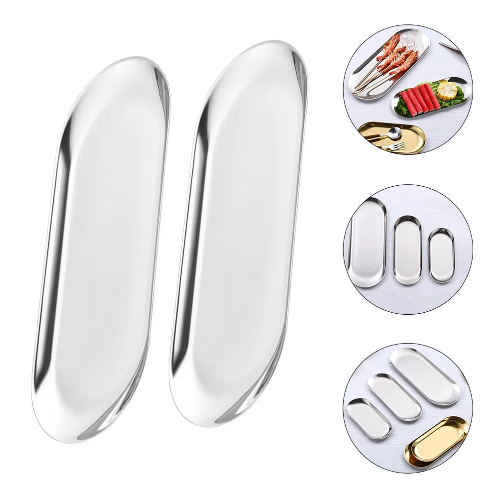 

2pcs Stainless Steel Tray Dessert Plate Storage Tray For Food Serving Home Hotel Use Smooth Service Plate For Snacks